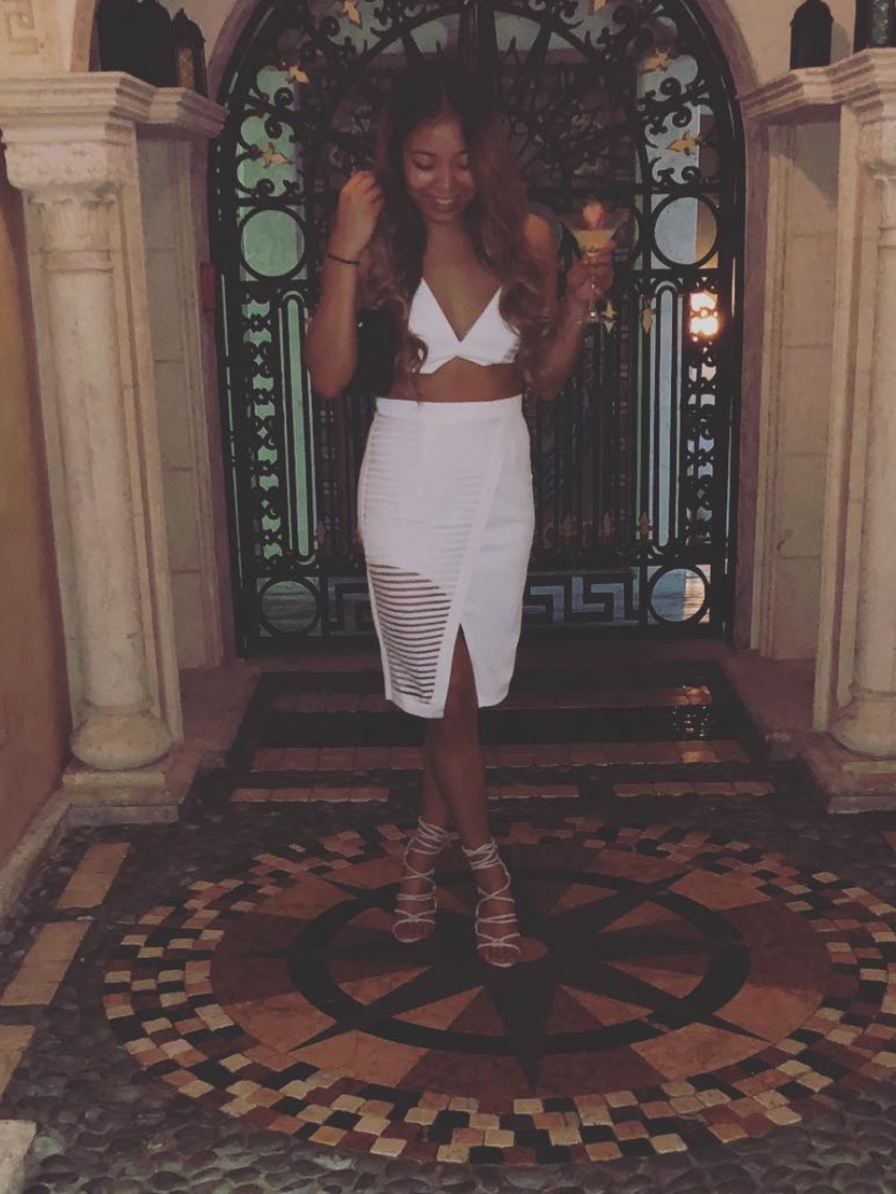 MURA BOUTIQUE White Cutout V-Neck Structured Crop Top and skirt set